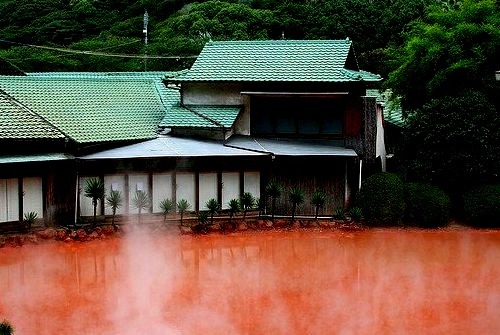 by tinonthewing on Flickr.Pool of Blood Hot Spring - the Seven Hells of Beppu, Kyushu, Japan.