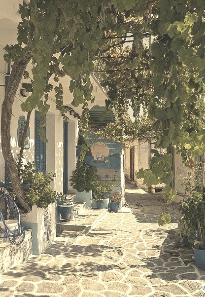 Beautiful street in Glossa, Northern Sporades, Greece