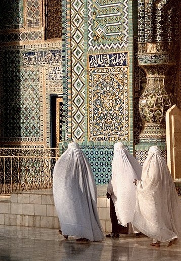 Pilgrims in Mazar-e Sharif outside the Shrine of Hazrat Ali, Afghanistan