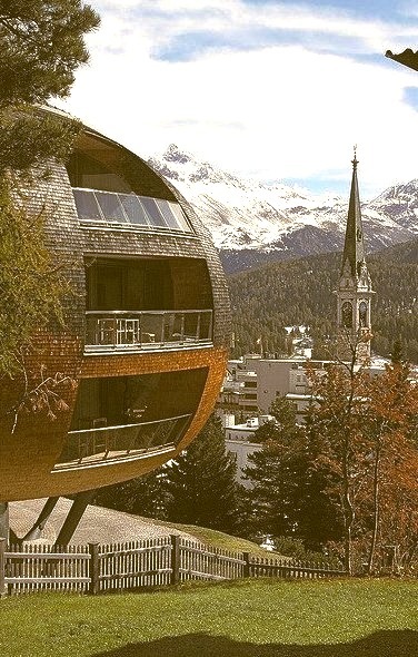 Chesa Futura apartments designed by architect Norman Foster in St. Moritz, Switzerland