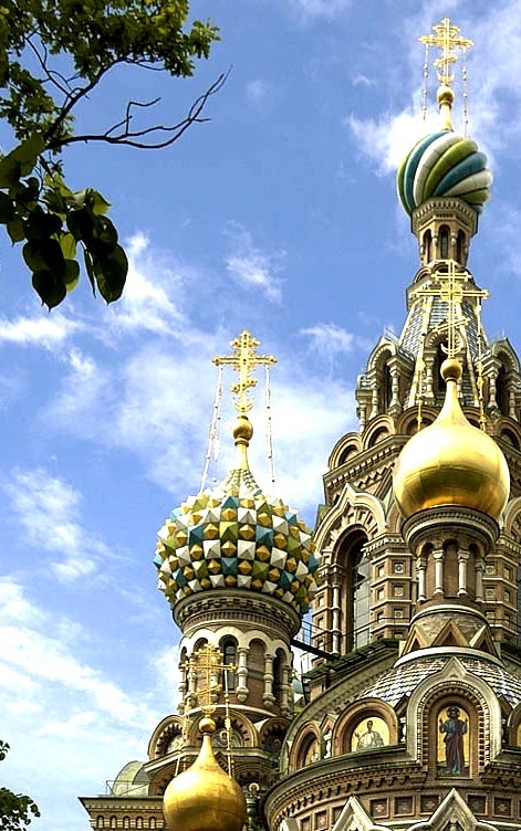 Beautiful domes of Church on Spilled Blood in St. Petersburg, Russia